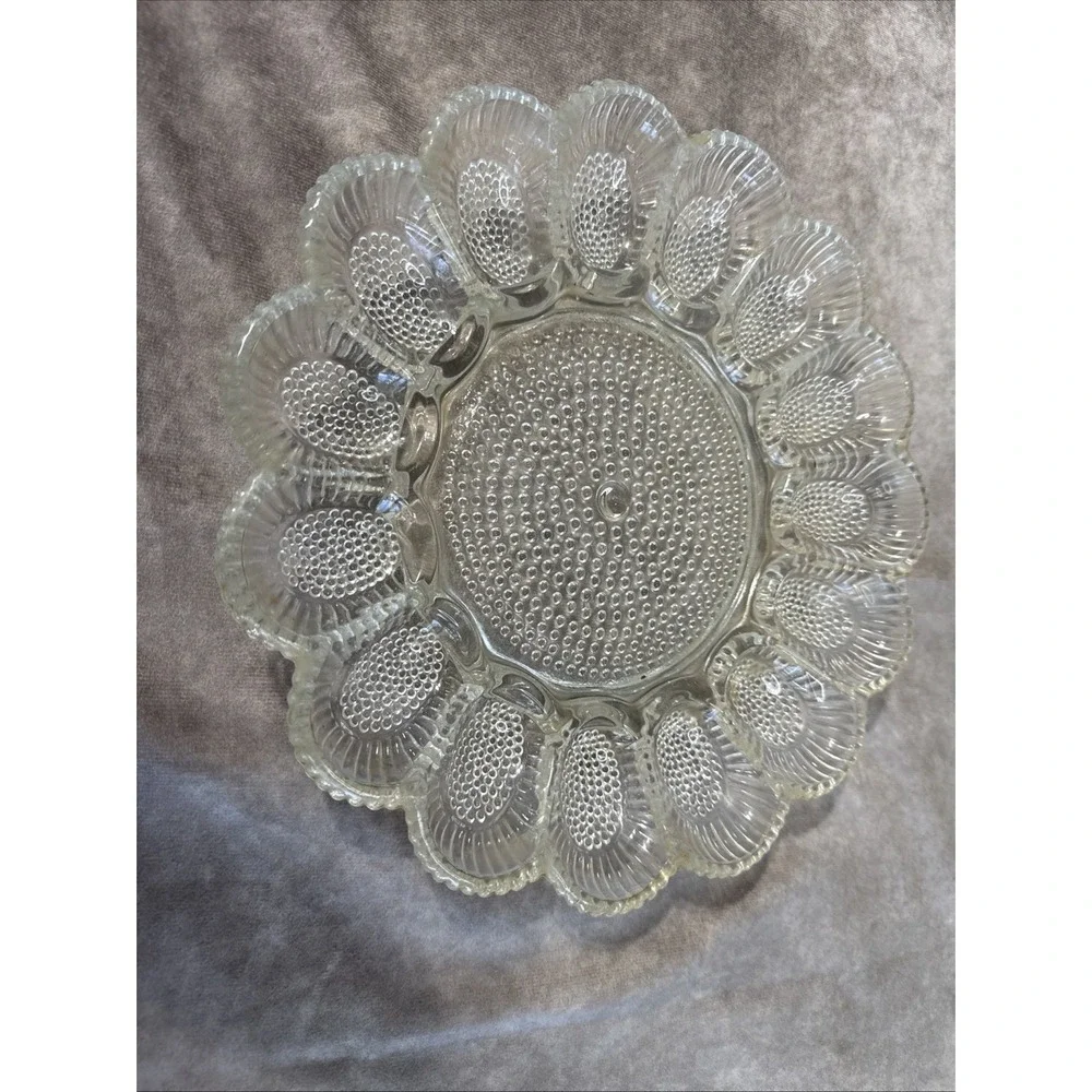 Indiana Glass Company's Hobnail plate Clear pressed glass deviled egg pattern